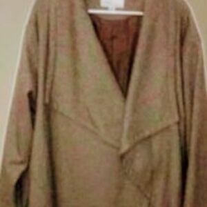 A New Day Women's Brn Knit Wrap Long Lined Coat W/Wide Lapel, Belt & Vnt Sz L